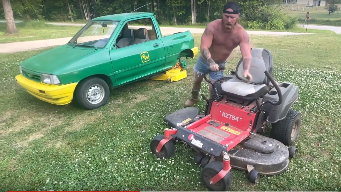 YouTuber Converts Tiny Ford Hatchback Into a Giant Lawnmower