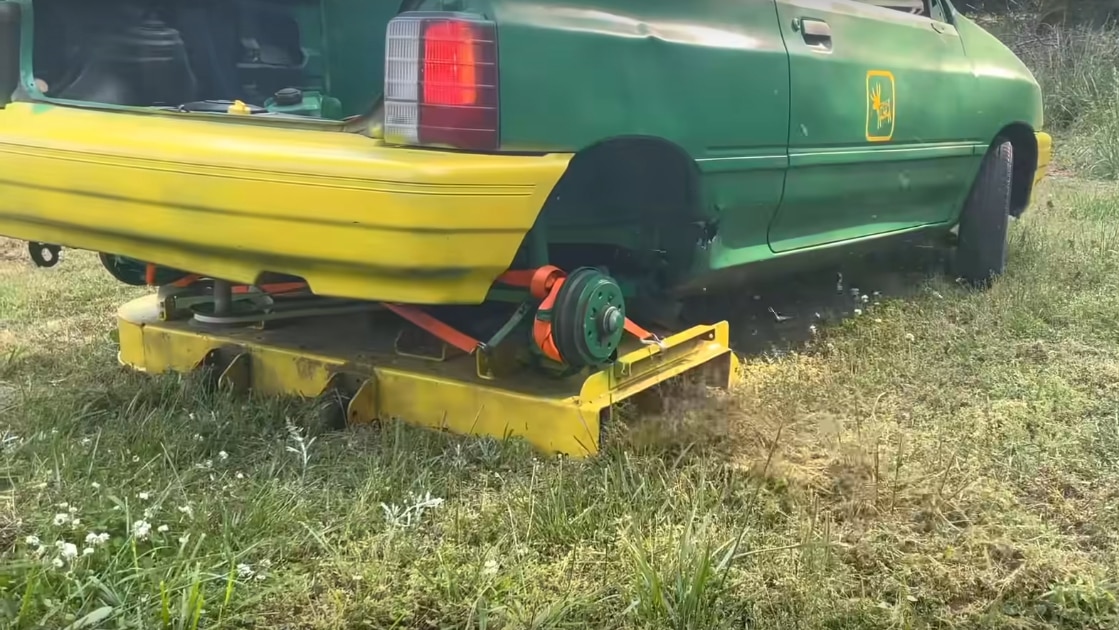 YouTuber Converts Tiny Ford Hatchback Into a Giant Lawnmower