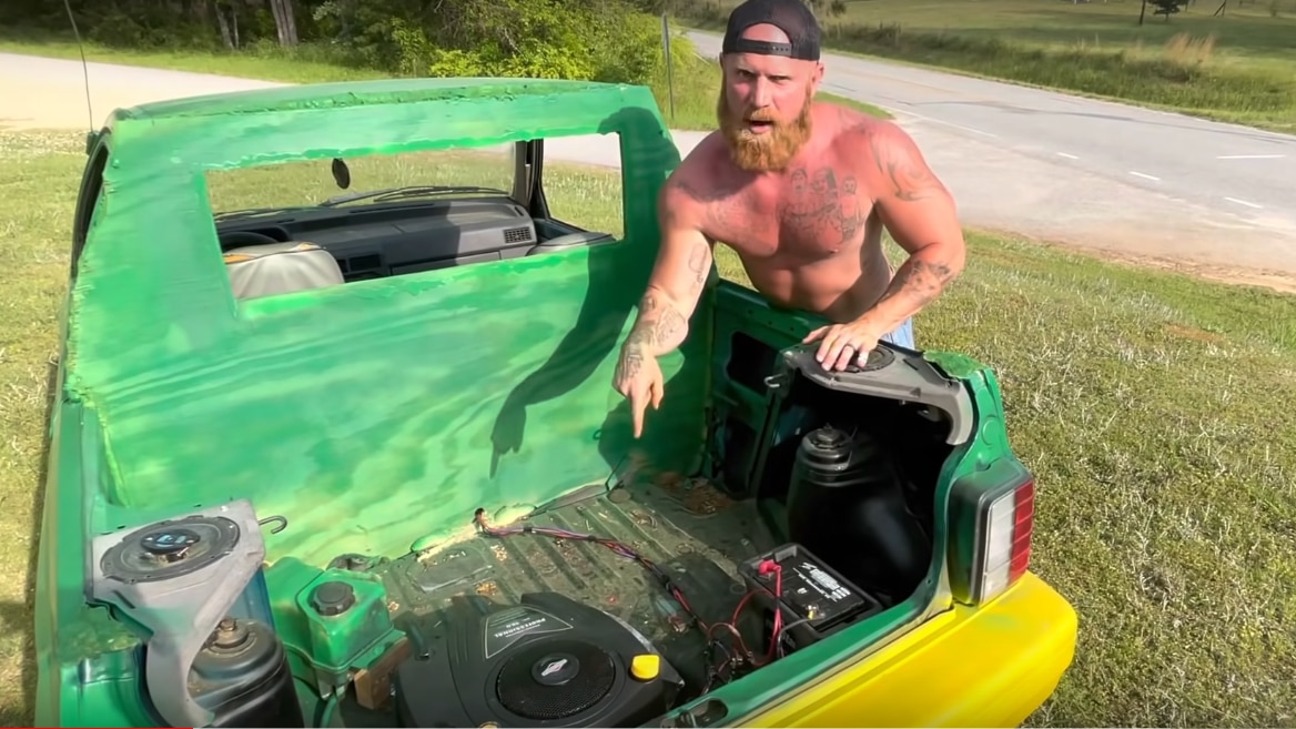 YouTuber Converts Tiny Ford Hatchback Into a Giant Lawnmower