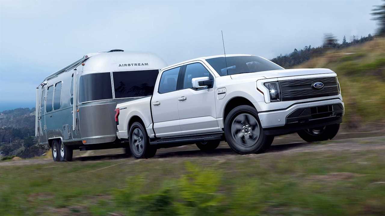 2022 Ford F-150 Lightning electric pickup truck towing Airstream